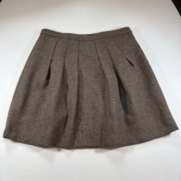 Vintage Gap Herringbone Wool Pleated Winter Fall Brown Midi Skirt Wms Size 10 - Picture 1 of 12